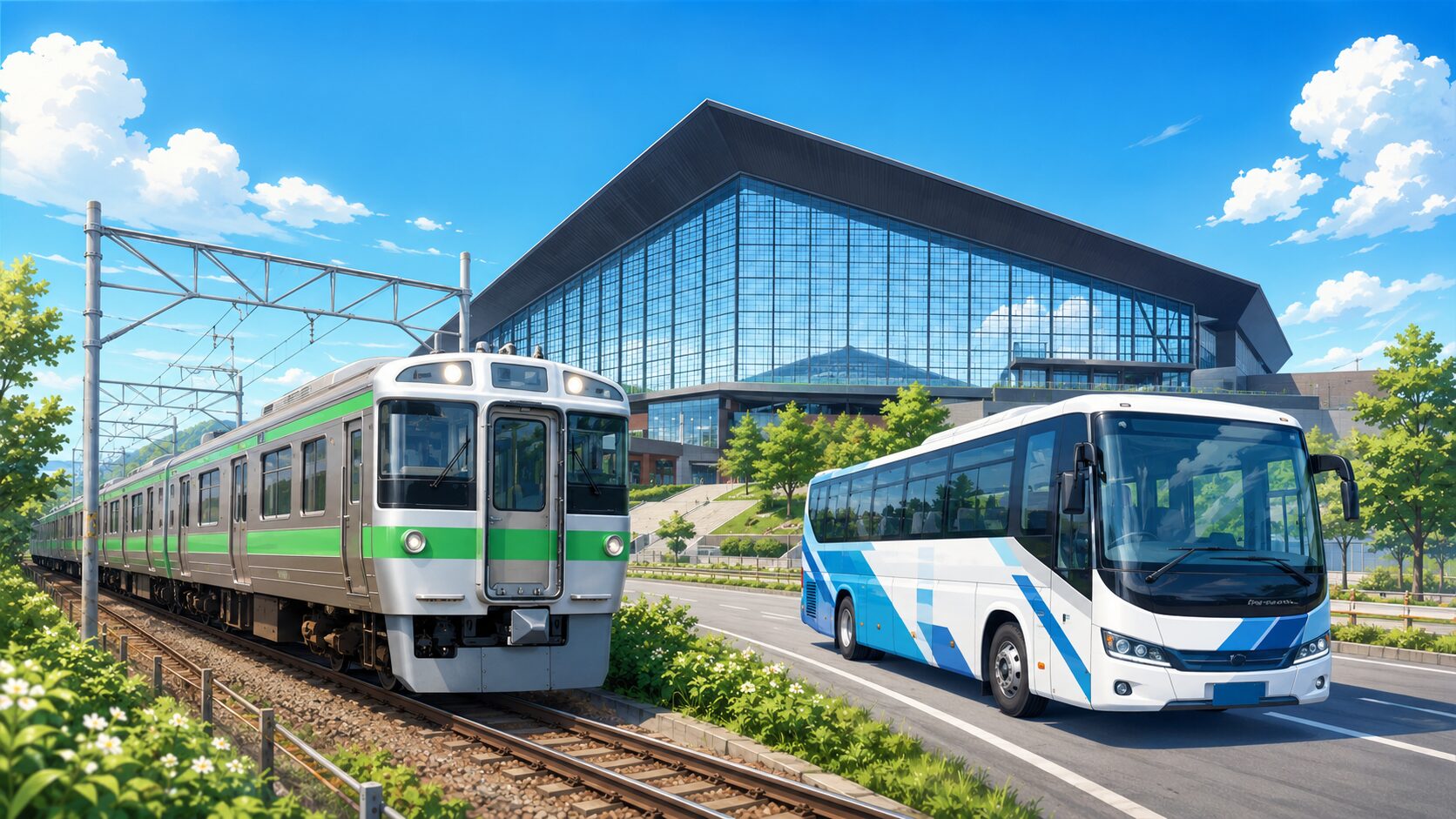 電車+シャトルバス移動
